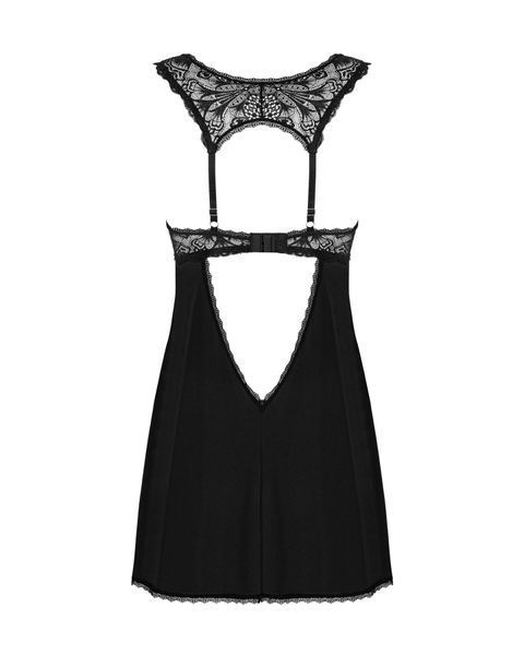 Сорочка бебі-дол з мереживом на грудях Obsessive Donna Dream babydoll XL/2XL Black, стрінги SO8632 фото