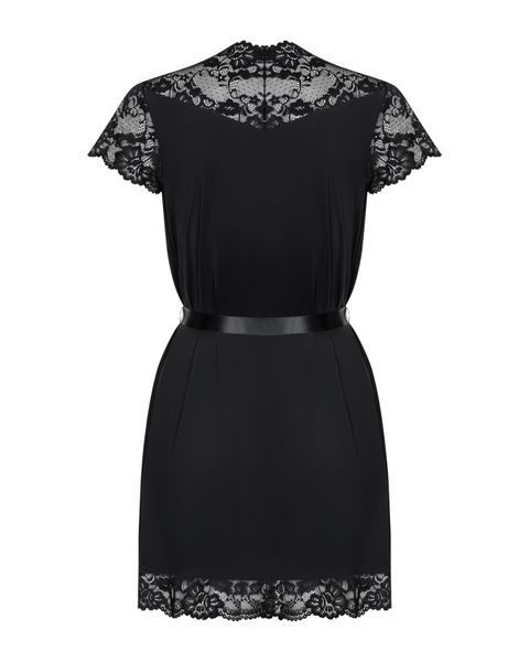 Сатиновий відкритий пеньюар на поясі Obsessive 810-PEI&ndash;1 peignoir black L/XL, чорний SO7161 фото
