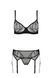 Комплект Passion LEAFA SET black, L/XL, мереживо+сітка, бюстгальтер на кісточках, стрінги, пояс для панчіх SX0509 фото 3