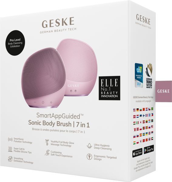 Ультразвукова щітка для тіла та інтенсивний пілінг GESKE Sonic Body Brush&Intensive Exfoliator 7в1 pink HB0357 фото