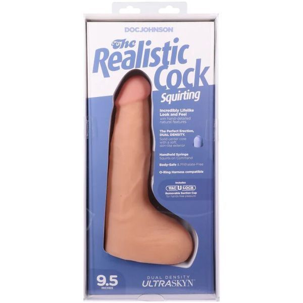 Фалоімітатор, що кінчає Doc Johnson The Realistic Cock ULTRASKYN - Squirting 9,5 Inch Vanilla SX4465 фото