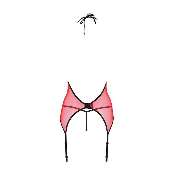 Корсет з пажами для панчіх Passion PEONIA CORSET L/XL red, стрінги SO8463 фото