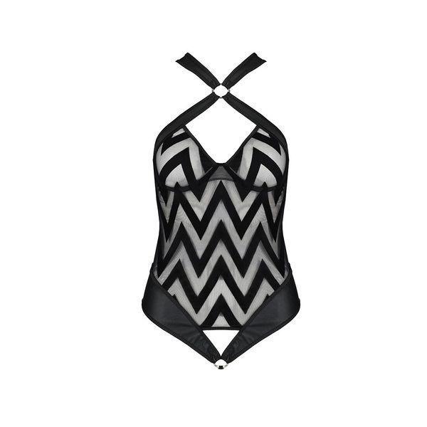 Сітчастий боді з халтером та ритмічним малюнком Passion Hima Body S/M, black SO5347 фото