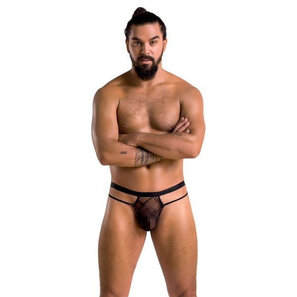 Чоловічі прозорі стринги Passion 029 THONG COLLIN S/M Black, сітка SO7559 фото