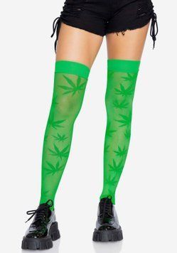Панчохи з малюнком Leg Avenue 420 Net thigh highs Green SO9160 фото