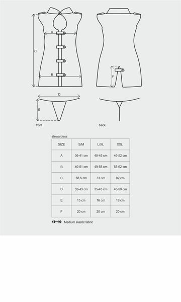 Еротичний костюм стюардеси Obsessive Stewardess 3 pcs grey L/XL, сірий, сукня, стрінги, пілотка SO7309 фото
