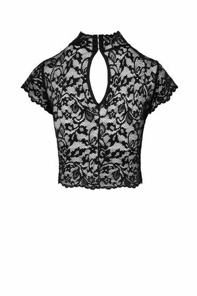 Топ Noir Handmade F303 Essence, M, black, мереживний, короткий рукав, комір-стійка SX0256 фото