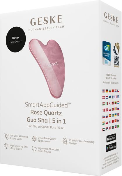 Масажер-скребок гуаша із рожевого кварцу GESKE SmartAppGuided Rose Quartz Gua Sha 5в1 HB0641 фото