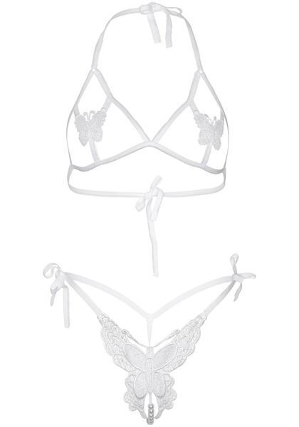 Еротичний комплект з відкритою чашкою Leg Avenue Open cup bra and pearl panty One Size White SO9155 фото