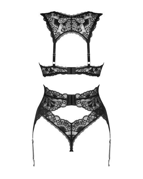 Комплект білизни Obsessive Donna Dream 3-pcs set XS/S Black, бюстгальтер, стрінги, пояс для панчіх SO8636 фото