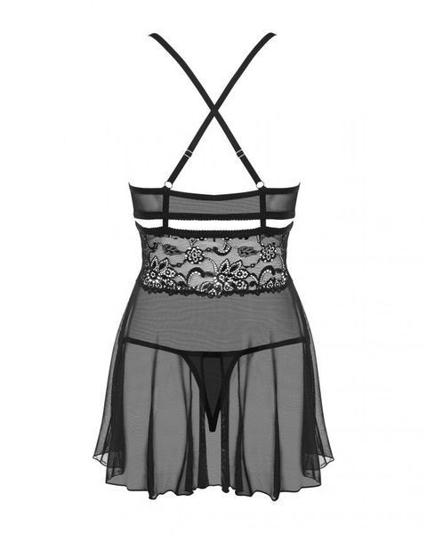 Еротичний мереживний комплект із сіточкою Obsessive 838-BAB-1babydoll & thong black S/M SO7181 фото