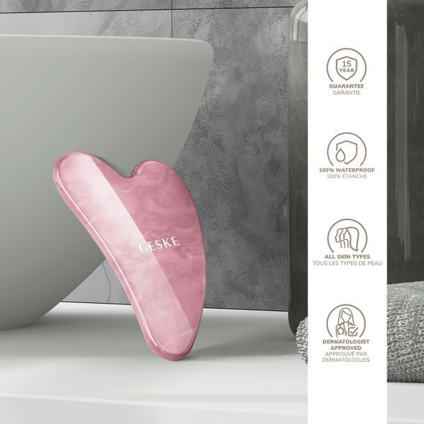 Масажер-скребок гуаша із рожевого кварцу GESKE SmartAppGuided Rose Quartz Gua Sha 5в1 HB0641 фото