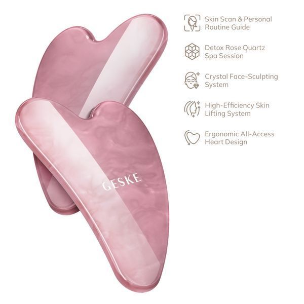 Масажер-скребок гуаша із рожевого кварцу GESKE SmartAppGuided Rose Quartz Gua Sha 5в1 HB0641 фото
