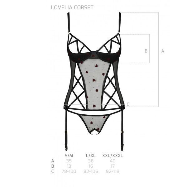 Корсет з підв'язками, стрінги Passion LOVELIA CORSET S/M, black SO4766 фото