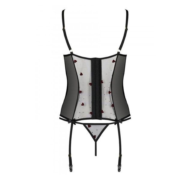 Корсет з підв'язками, стрінги Passion LOVELIA CORSET S/M, black SO4766 фото
