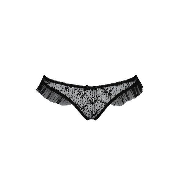 Трусики з оборками Passion Exclusive DONIA THONG S/M, black PS25902 фото