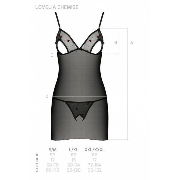 Сорочка з вирізами на грудях, стрінги Passion LOVELIA CHEMISE XXL/XXXL, black SO4761 фото