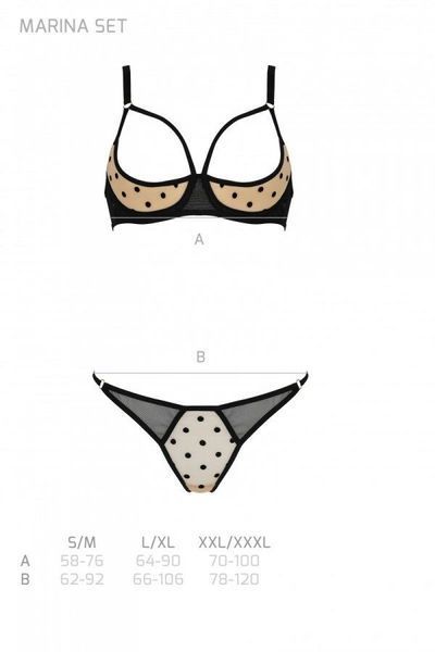 Еротичний комплект Passion MARINA SET WITH OPEN BRA, L/XL, beige, відкриті чашки SO9732 фото