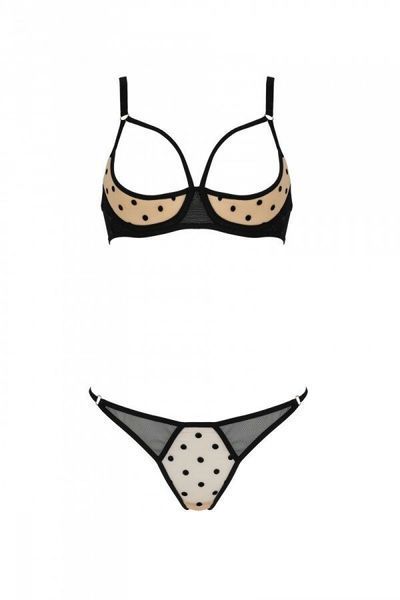 Еротичний комплект Passion MARINA SET WITH OPEN BRA, L/XL, beige, відкриті чашки SO9732 фото