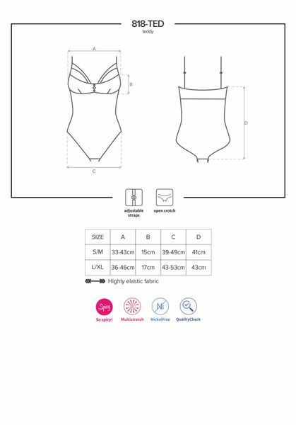 Мереживне боді з доступом Obsessive 818-TED-1 teddy XS/S, чорне SO9020 фото
