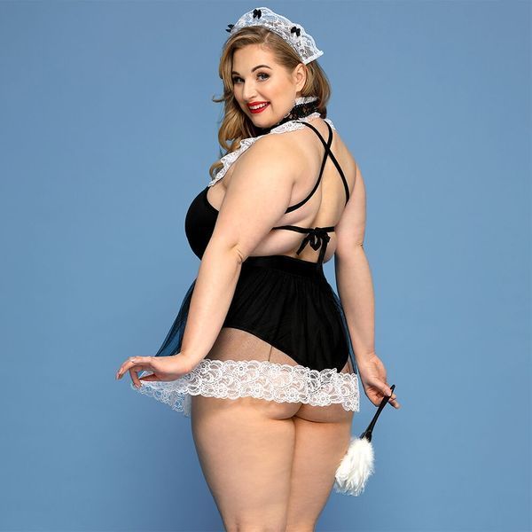 Костюм секс-покоївки JSY &laquo;Гаряча Кері&raquo; Plus Size Black, боді, спідниця, чокер, головний убір, мітелк SO8375 фото