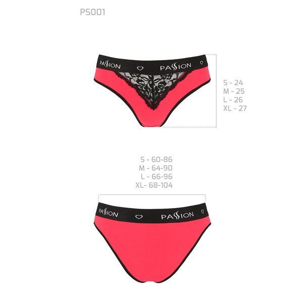 Трусики з широкою резинкою і мереживом Passion PS001 PANTIES XL, red-black SO4170 фото