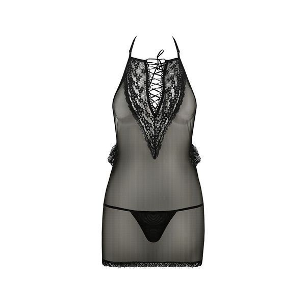 Сорочка прозора приталена Passion ERZA CHEMISE L/XL, black, трусики PS26004 фото