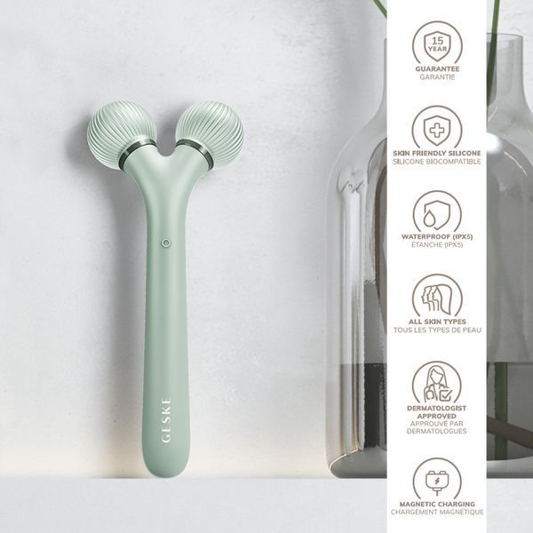 Електронний ультразвуковий ролик для обличчя GESKE Sonic Facial Roller 4в1 green HB0184 фото