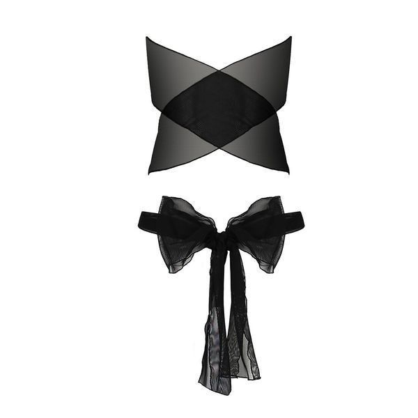 Комплект білизни Passion AMORE SET black, стрінги і ліф у вигляді подарункової стрічки з бантом EL14701 фото