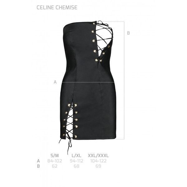 Мінісукня з екошкіри Passion CELINE CHEMISE L/XL, black, шнурівка, трусики в комплекті SO6406 фото