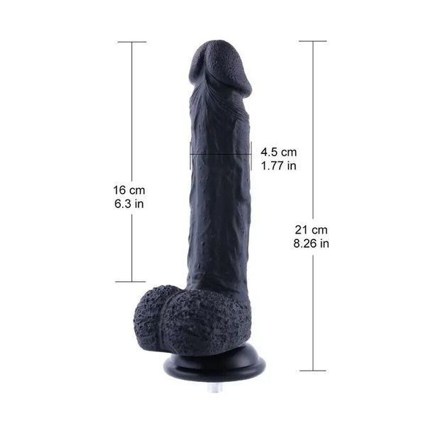 Фалоімітатор для секс-машин Hismith 8.3&Prime; Silicone Dildo Black, система KlicLok, гнучкий стрижень SO9971 фото