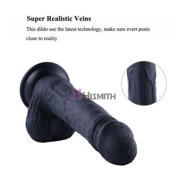 Фалоімітатор для секс-машин Hismith 8.3&Prime; Silicone Dildo Black, система KlicLok, гнучкий стрижень SO9971 фото