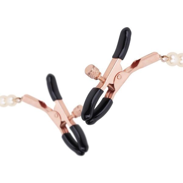 Затискачі для сосків з перлинним ланцюжком Rosy Gold - Nipple Clamps Pearls SX3898 фото