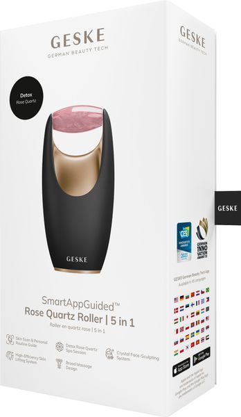 Ролер-масажер для обличчя з рожевим кварцом GESKE SmartAppGuided Rose Quartz Roller 5in1 gray HB0643 фото