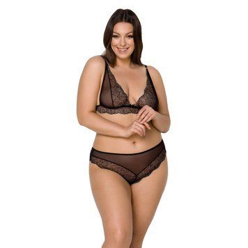 Комплект білизни Passion AMBERLY SET 4XL/5XL black, ліф, трусики бразиліана, люрексова нитка SO7055 фото