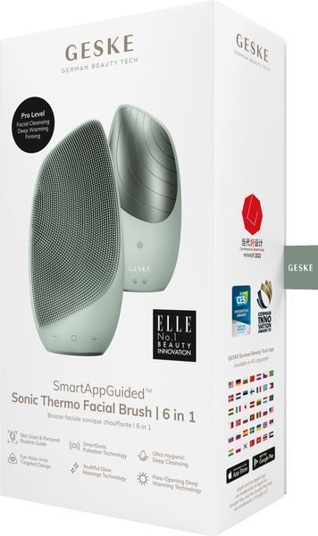 Електронна звукова термо щітка для обличчя GESKE Sonic Thermo Facial Brush 6в1 green HB0085 фото