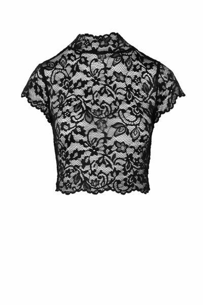 Топ Noir Handmade F303 Essence, XL, black, мереживний, короткий рукав, комір-стійка SX0258 фото