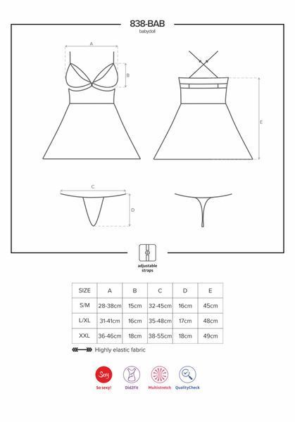 Еротичний мереживний комплект із сіточкою Obsessive 838-BAB-1 babydoll & thong black XXL, чорний, пе SO7183 фото