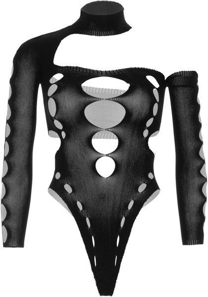 Безшовне боді на одне плече Leg Avenue Seamless thong back bodysuit, One Size, чорне SO9097 фото