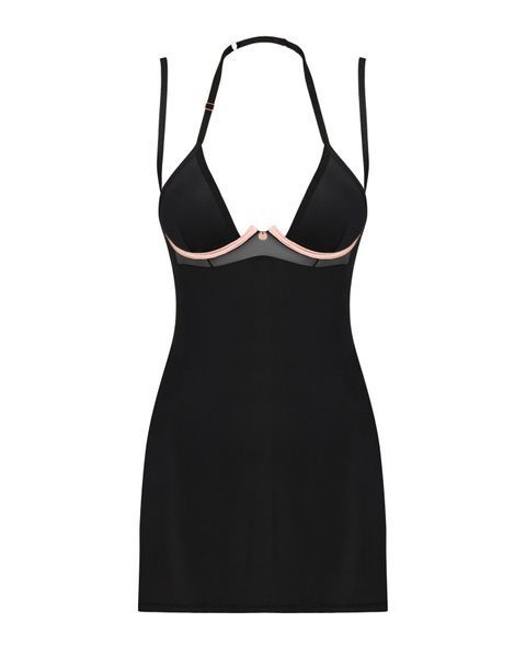 Сорочка Obsessive Selinne chemise & thong M/L Black, стрінги, подвійні бретелі SO8671 фото
