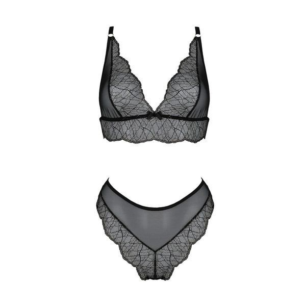 Комплект білизни Passion AMBERLY SET 4XL/5XL black, ліф, трусики бразиліана, люрексова нитка SO7055 фото