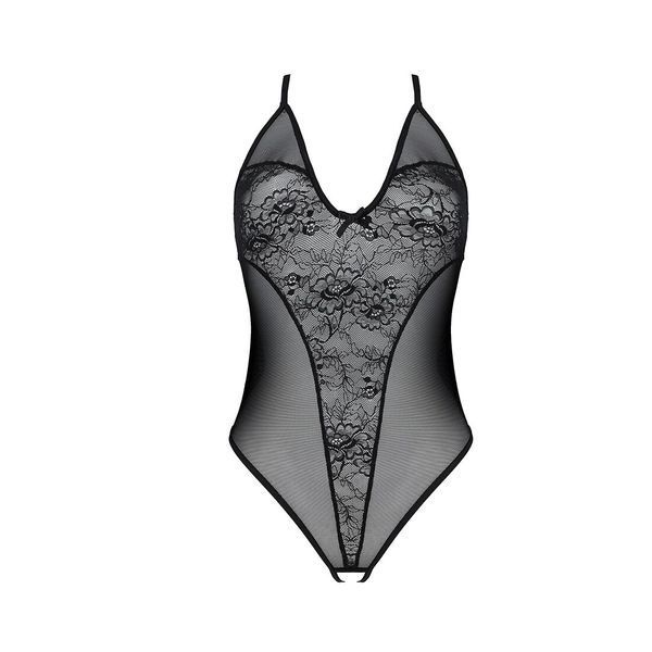 Боді з ажурним декором та відкритим кроком Passion URSULA BODY S/M, black SO5830 фото