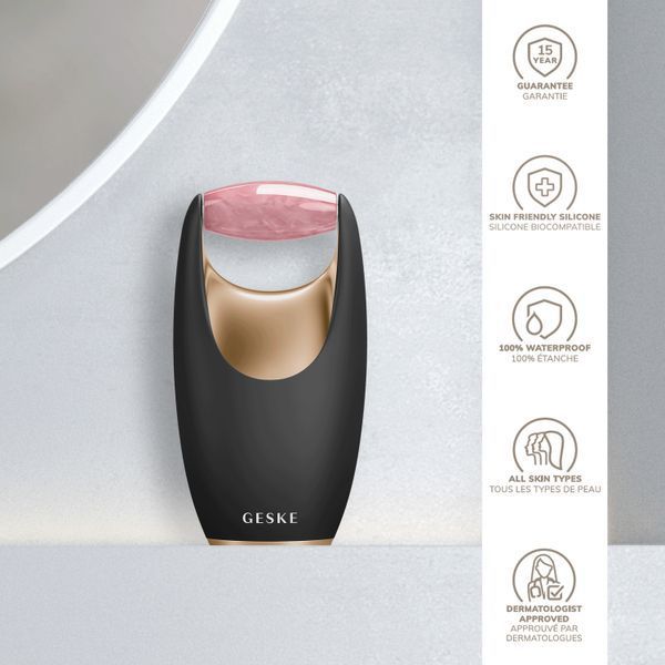 Ролер-масажер для обличчя з рожевим кварцом GESKE SmartAppGuided Rose Quartz Roller 5in1 gray HB0643 фото