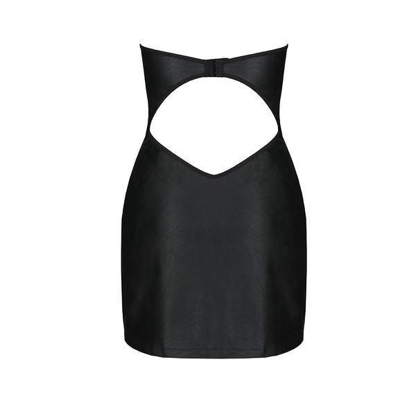 Мінісукня з екошкіри Passion CELINE CHEMISE S/M, black, шнурівка, трусики в комплекті SO6407 фото