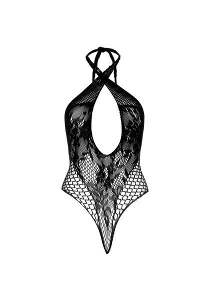 Мереживне тедді Leg Avenue Lace and net halter teddy One size Black, глибокий виріз, халтер SO8557 фото