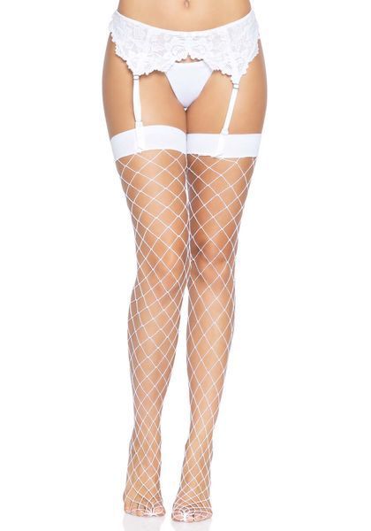 Панчохи у велику сітку Leg Avenue Fence Net Thigh Highs White, one size SO7988 фото