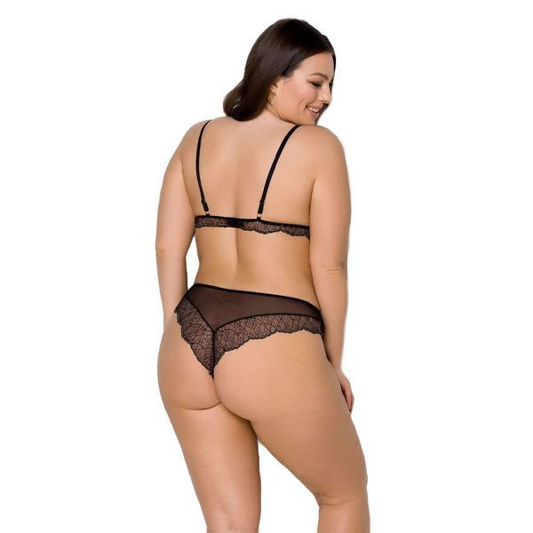 Комплект білизни Passion AMBERLY SET 6XL/7XL black, ліф, трусики бразиліана, люрексова нитка SO7056 фото