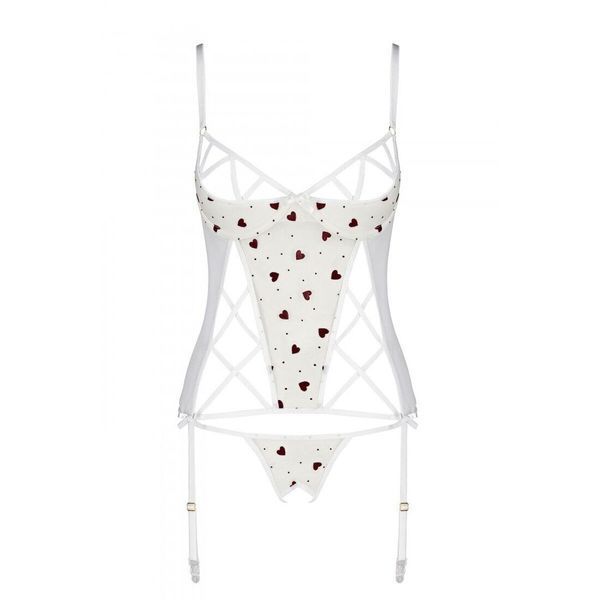 Корсет з підв'язками, стрінги Passion LOVELIA CORSET S/M, white SO4769 фото