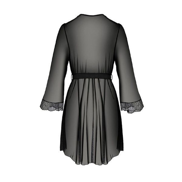 Пеньюар Passion AMBERLY PEIGNOIR 4XL/5XL, black, ажурні декольте та манжети, широкі рукави SO7053 фото
