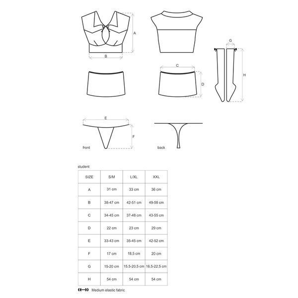 Еротичний костюм студентки Obsessive Student 4 pcs costume L/XL, топ, спідниця, стринги, гольфи SO7732 фото